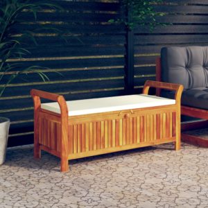Záhradná úložná lavica s vankúšom 126 cm masívne akáciové drevo