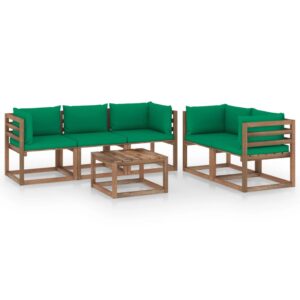 6-dielna záhradná sedacia súprava so zelenými podložkami