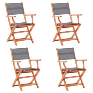 Skladacie záhradné stoličky 4 ks sivé eukalyptový masív a textilén