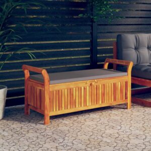 Záhradná úložná lavica s vankúšom 126 cm masívne akáciové drevo
