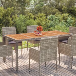 Záhradný stôl s drevenou doskou sivý 190x90x75 cm polyratan