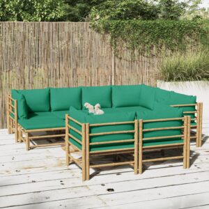 10-dielna záhradná sedacia súprava zelené vankúše bambus
