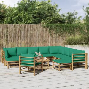 12-dielna záhradná sedacia súprava zelené vankúše bambus