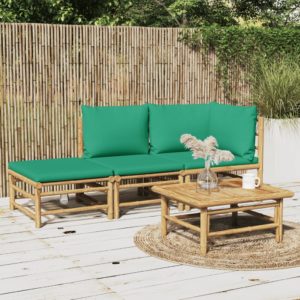3-dielna záhradná sedacia súprava zelené vankúše bambus