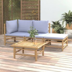 4-dielna záhradná sedacia súprava bledosivé vankúše bambus