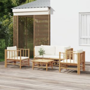5-dielna záhradná sedacia súprava krémovo-biele vankúše bambus