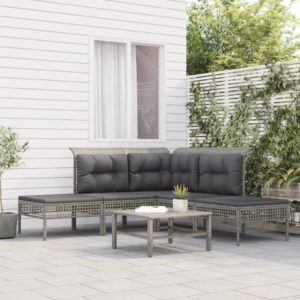 5-dielna záhradná sedacia súprava s podložkami sivá polyratan