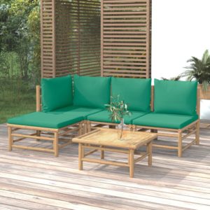 5-dielna záhradná sedacia súprava zelené vankúše bambus