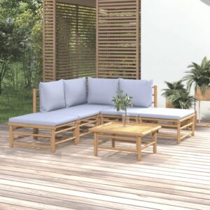 6-dielna záhradná sedacia súprava bledosivé vankúše bambus