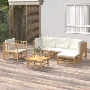 6-dielna záhradná sedacia súprava krémovo-biele vankúše bambus