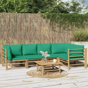 6-dielna záhradná sedacia súprava zelené vankúše bambus