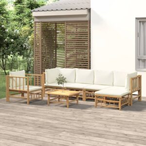 7-dielna záhradná sedacia súprava krémovobiele vankúše bambus