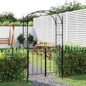 Záhradný oblúk s bránou čierny 108x45x235 cm oceľ