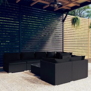 8-dielna záhradná sedacia súprava s podložkami polyratan čierna