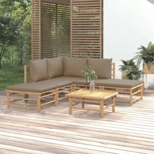 6-dielna záhradná sedacia súprava sivohnedé vankúše bambus