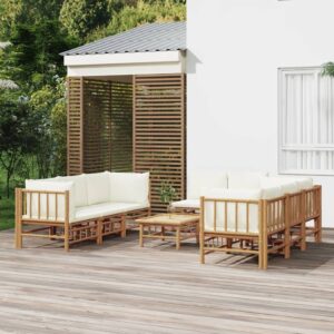 9-dielna záhradná sedacia súprava krémovobiele vankúše bambus