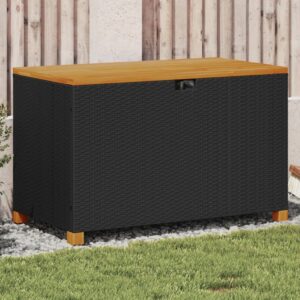 Záhrad. úložný box čierny 110x55x63 cm polyratan akáciové drevo