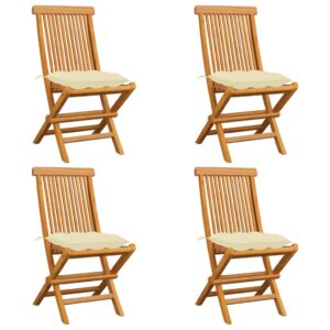 Záhradné stoličky s krémovo-bielymi podložkami 4 ks tíkový masív