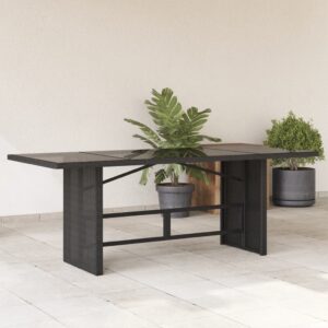 Záhradný stôl so sklenenou doskou čierny 190x80x74 cm polyratan