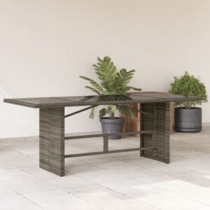 Záhradný stôl so sklenenou doskou sivý 190x80x74 cm polyratan