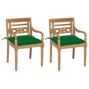 Batavia stoličky 2 ks so zelenými vankúšmi masívny teak