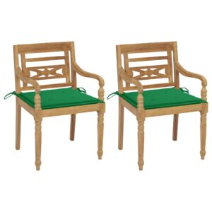 Batavia stoličky 2 ks so zelenými vankúšmi tíkový masív