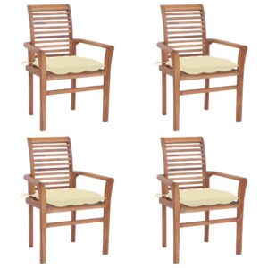 Jedálenské stoličky 4 ks krémovo-biele podložky tíkový masív