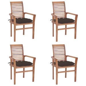 Jedálenské stoličky 4 ks so sivohnedými podložkami tíkový masív