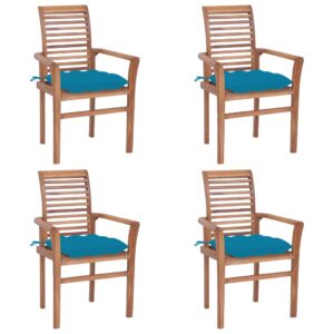 Jedálenské stoličky 4 ks so svetlomodrými podložkami tíkový masív