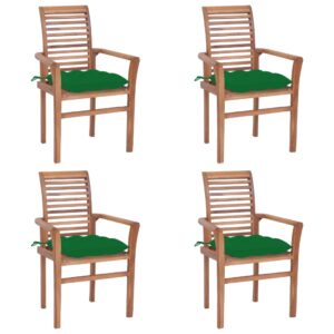 Jedálenské stoličky 4 ks zelené podložky tíkový masív