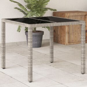 Záhr. stôl so sklenenou doskou svetlosivý 90x90x75 cm polyratan