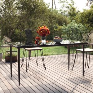 Záhradný jedálenský stôl čierny 160x80x74cm oceľ a tvrdené sklo