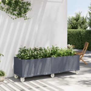 Záhradný kvetináč s kolieskami sivý 160x50x54 cm PP