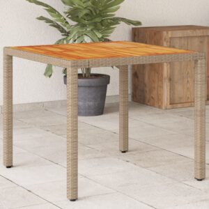 Záhradný stôl béžový 90x90x75 cm polyratan a akáciový masív