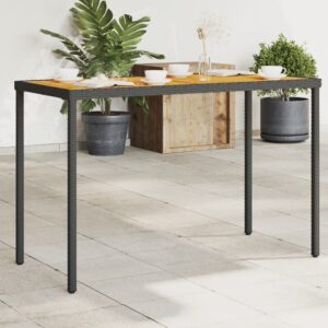 Záhradný stôl s akáciovou doskou čierny 115x54x74 cm polyratan