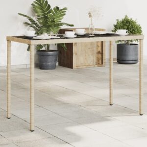 Záhradný stôl so sklenenou doskou béžový 115x54x74 cm polyratan