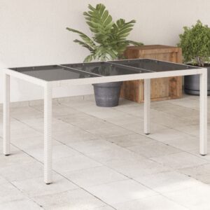 Záhradný stôl so sklenenou doskou biely 150x90x75 cm polyratan