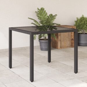 Záhradný stôl so sklenenou doskou čierny 90x90x75 cm polyratan