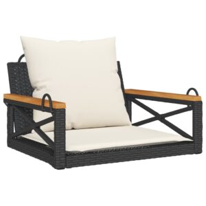 Hojdacia lavica s vankúšmi čierna 63x62x40 cm polyratan - Image 2