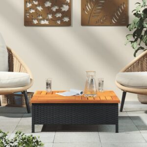 Záhradný stôl čierny 70x70x25 cm ratan a akáciový masív - Image 3