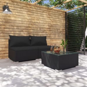3-dielna záhradná sedacia súprava s vankúšmi polyratan čierna