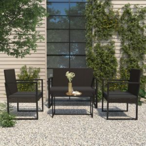 4-dielna záhradná sedacia súprava s vankúšmi čierna polyratan