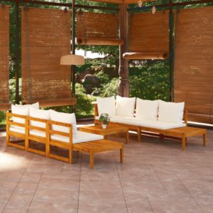 5-dielna záhradná sedacia súprava s krémovo-bielymi podložkami akáciové drevo