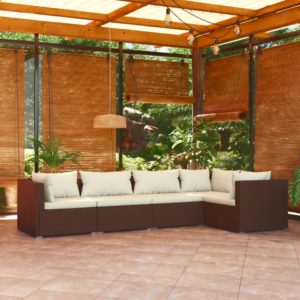 5-dielna záhradná sedacia súprava s vankúšmi polyratan hnedá