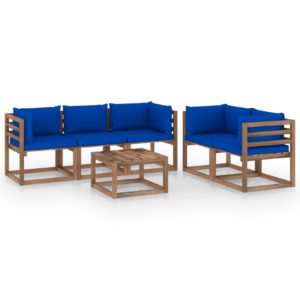 6-dielna záhradná sedacia súprava s modrými podložkami