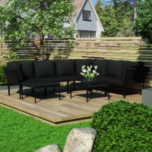 8-dielna záhradná sedacia súprava s podložkami čierna PVC