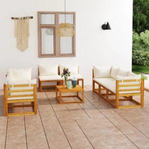 3057642  9 Piece Garden Lounge Set with Cushion Cream Solid Acacia Wood  (4x311857+311866)