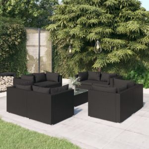 9-dielna záhradná sedacia súprava a podložky polyratan čierna