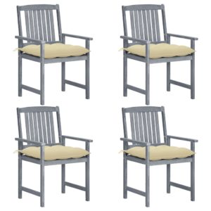 Režisérske stoličky s poduškami 4ks sivé masívne akáciové drevo