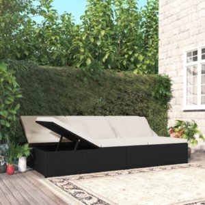 Rozkladacie záhradné ležadlo s podložkami polyratanové čierne